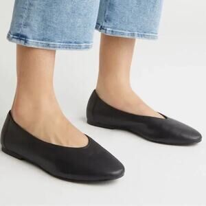 Open Edit Madyson Black Leather Ballet Glove Flats 7.5